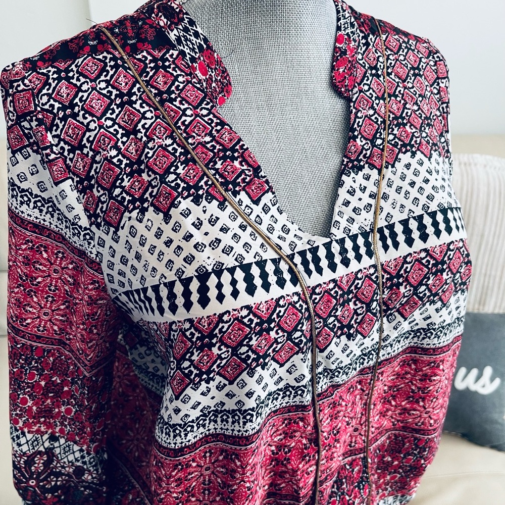 Antilia Femme Multi Print 3/4 Sleeve Top Blouse M Women’s Elastic Hem INDIA